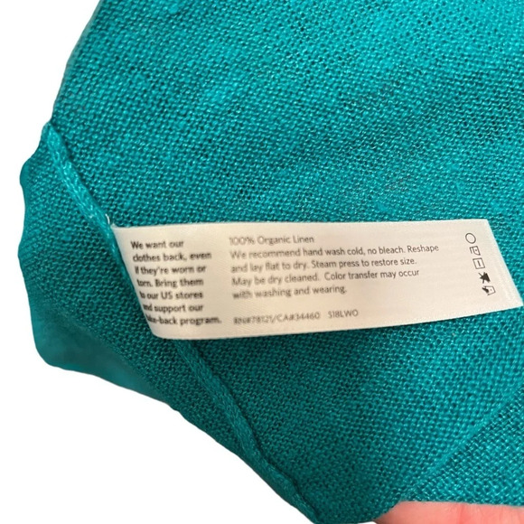 Eileen Fisher Teal Green Open Front Short Sleeve Organic Linen Cardigan Size PP - Picture 13 of 13